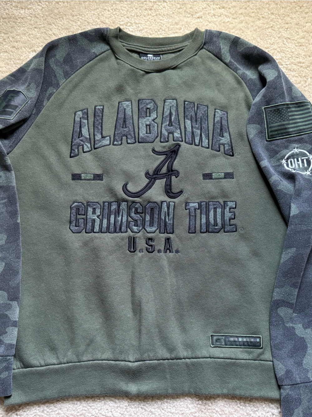 Colosseum Olive Green Camo Alabama Crimson Tide Crewneck
